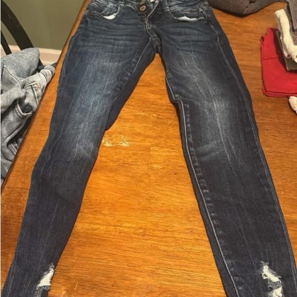 KanCan Dark Blue Skinny Jeans with Distressed Details